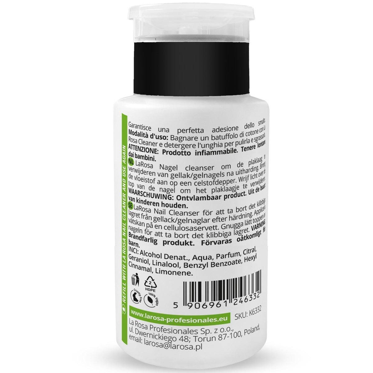 La Rosa Cleaner Nail Cleanser Whit Pump 190 ml. - daermes.com